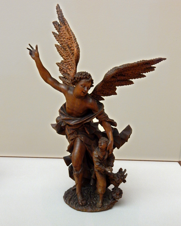 Bode Museum, Berlin - guardian angel wood sculpture with two-finger hand sign