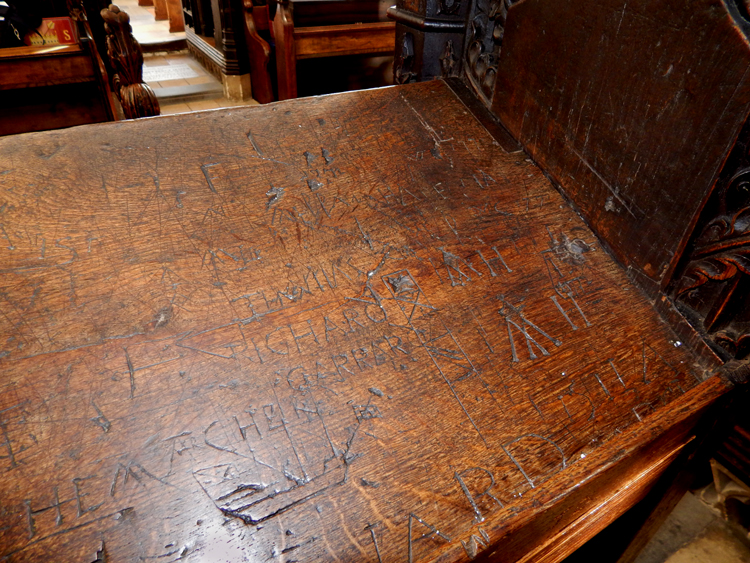 Church of St Edmund, Southwold - choir stalls, mediaeval graffiti