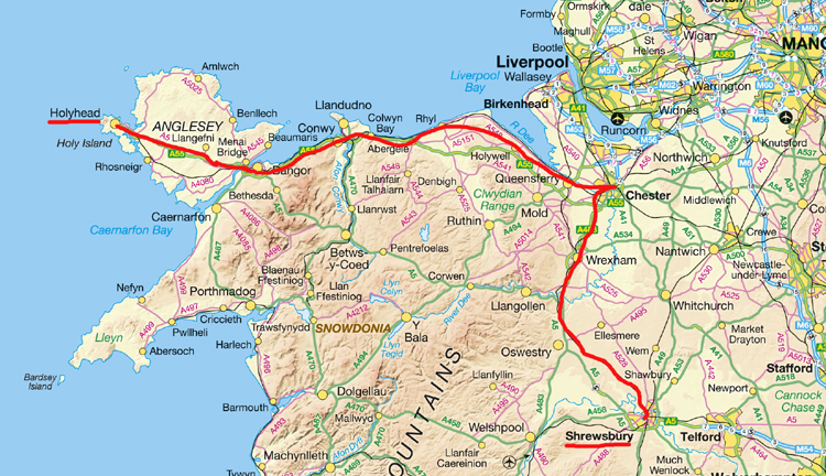 Shrewsbury to Holyhead railway route