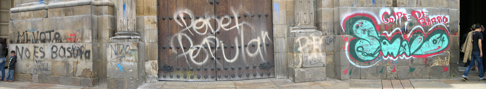 Bogota - graffiti on Cathedral front