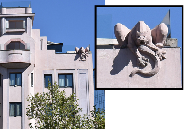 Santiago - gargoyle on apartment building